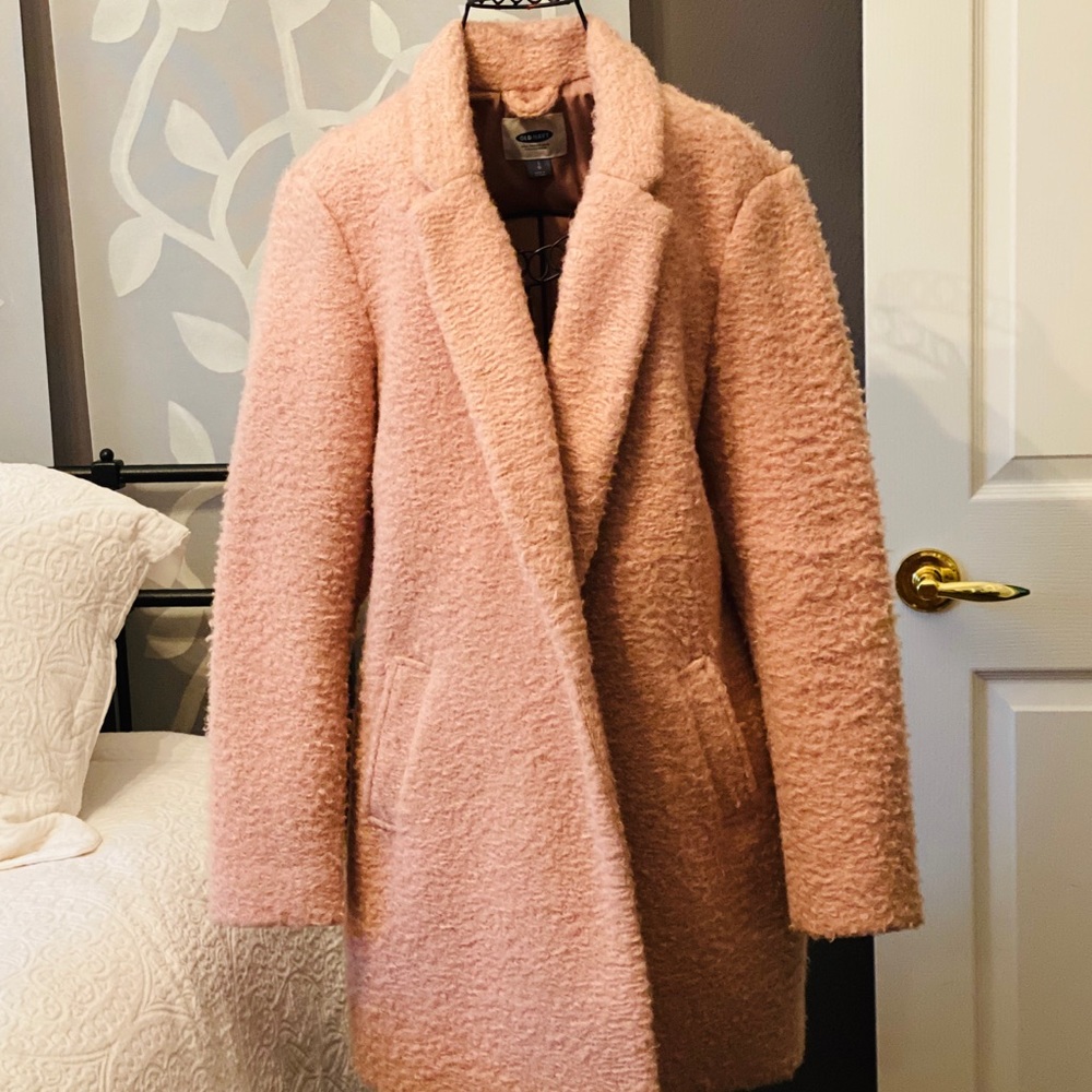 Soft Blush Sherpa-Like/Boucle Pea Coat